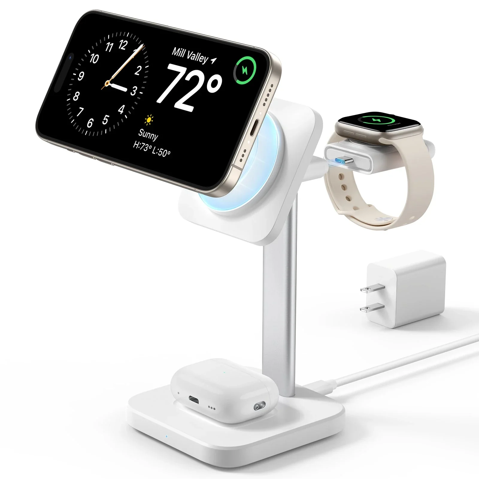 3-in-1 Watch Wireless Charging Set (HaloLock) - White - UK-Plug - Image 3