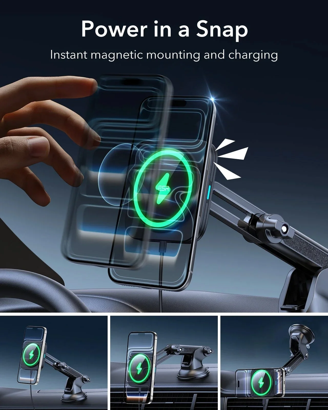 Dashboard Wireless Car Charger (HaloLock) - Black - Image 4