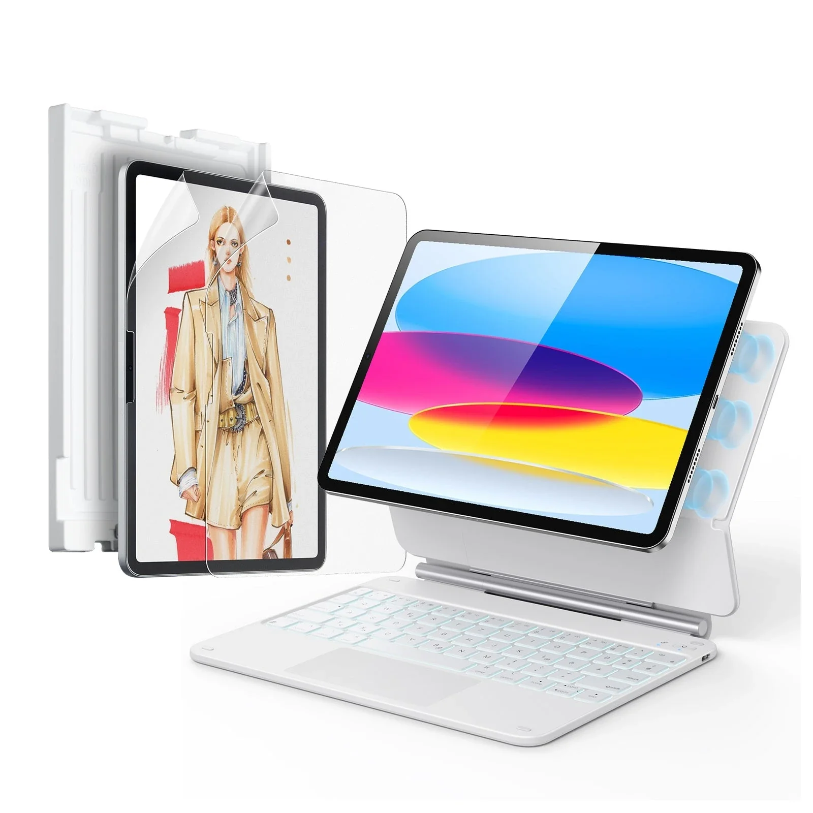 iPad 11" (A16, 2025) Rebound Magnetic Keyboard Case Paper-Feel Bundle - US Layout-White