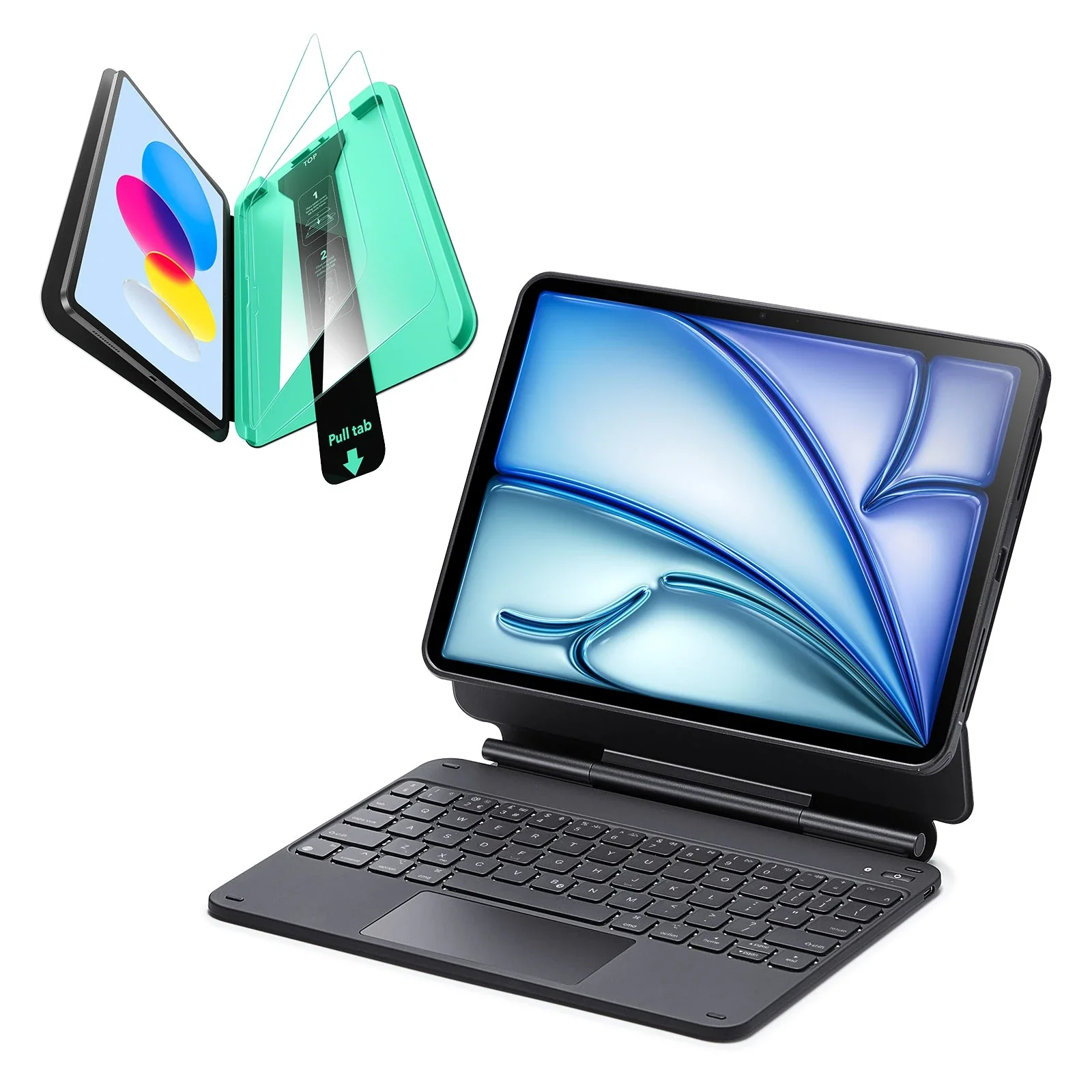iPad Air 11“ (2025) Rebound Magnetische Tastaturhülle 360 Schutz Bündel-DE layout-Black - Image 18