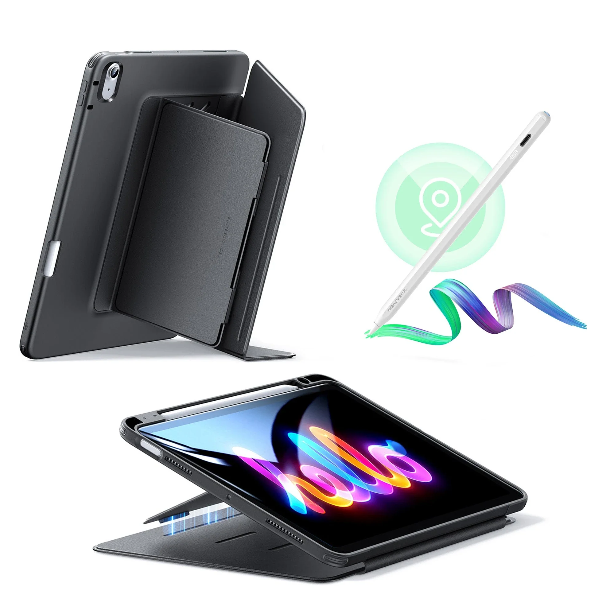 iPad Air 11" (2024) Bundle Flip Magnetic Case with Geo Digital Pencil - Black