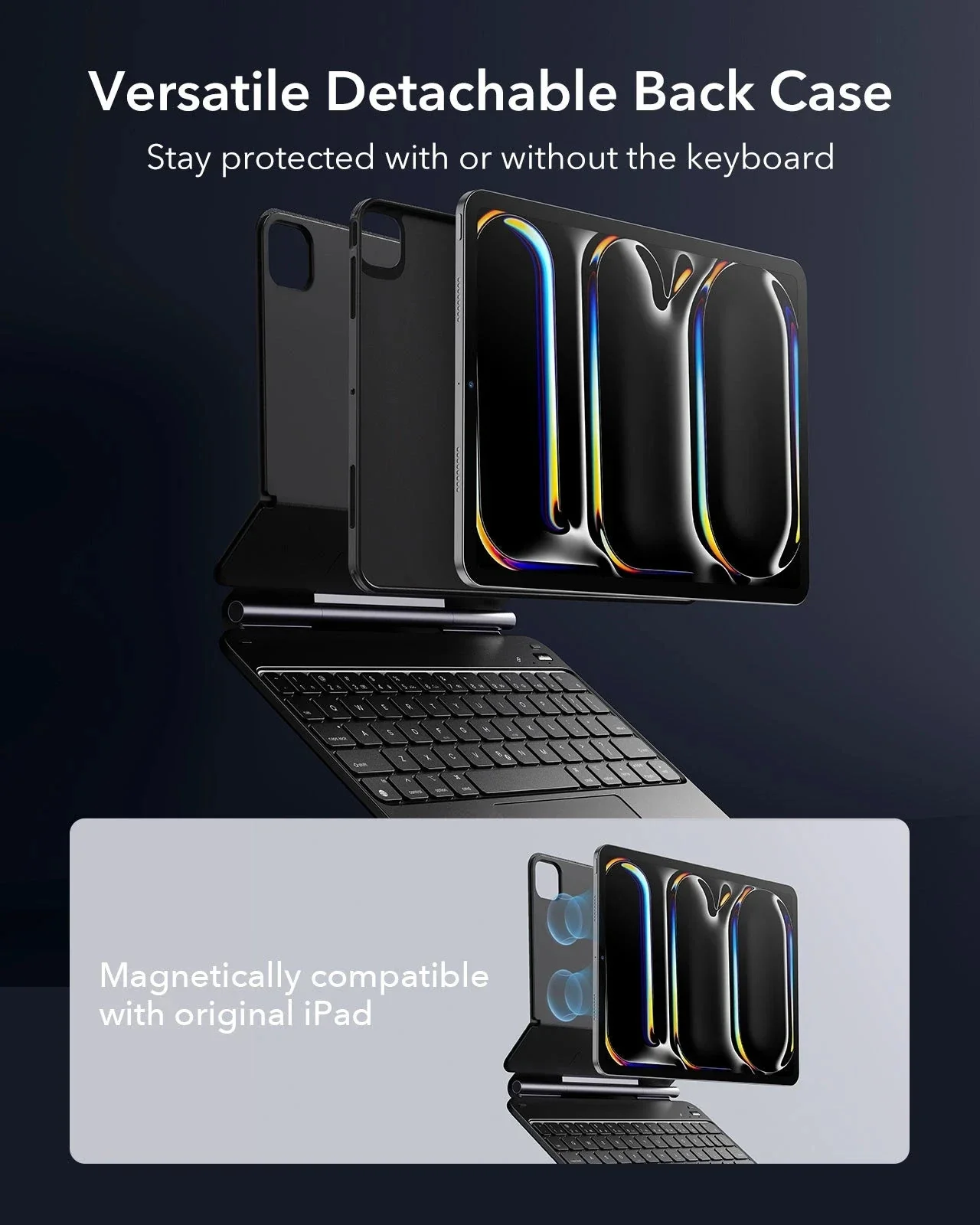 iPad Pro 11ʺ (2025) Bundle Rebound Magnetic Keyboard Case 360 & Armorite Screen Protectors - US Layout-Black - Image 4