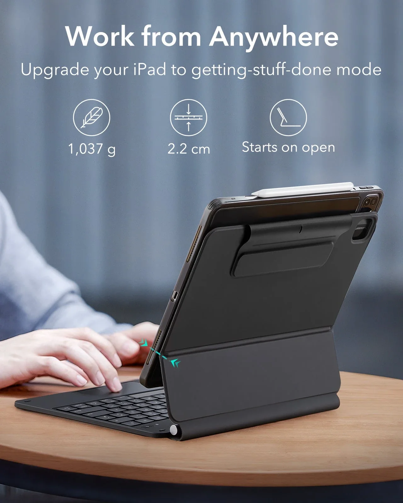 iPad Pro 12,9″ (6./5./4./3. Generation) magnetische Rebound Tastaturhülle 360 - DE Layout-Anthrazit - Image 2
