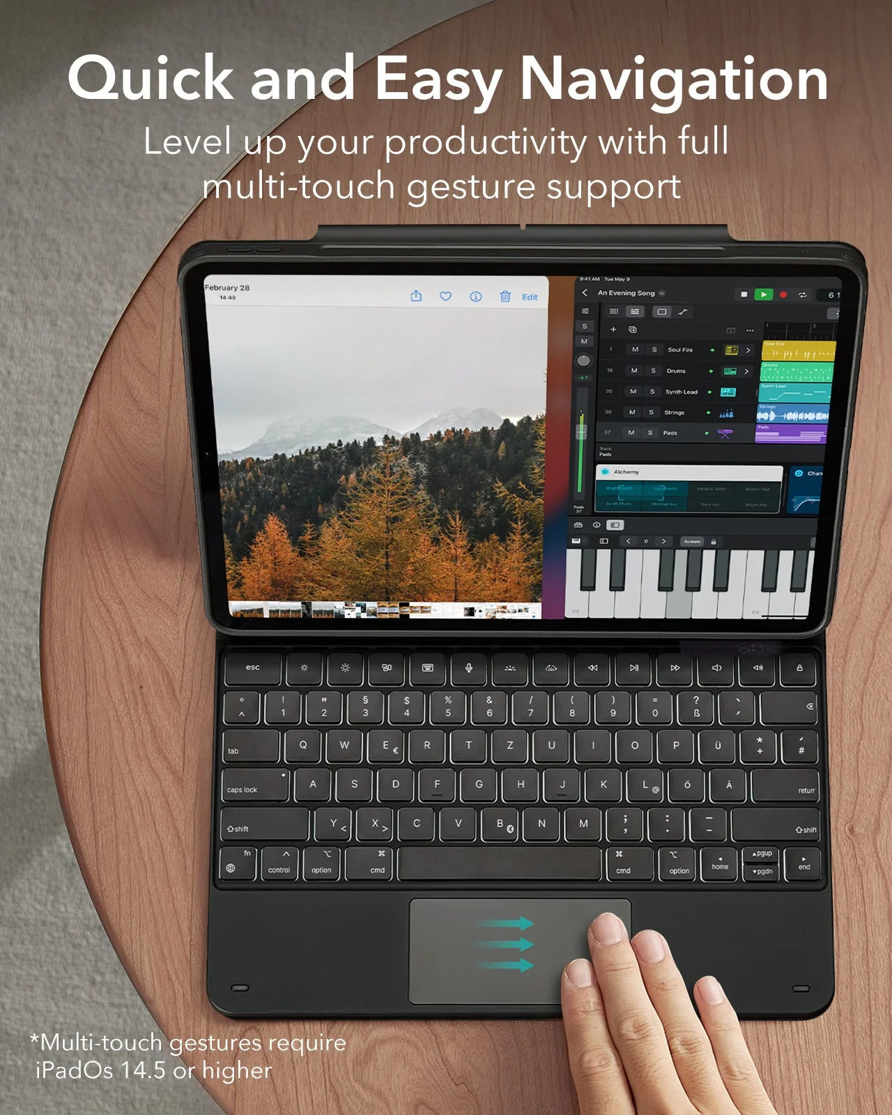 iPad Pro 12,9″ (6./5./4./3. Generation) magnetische Rebound Tastaturhülle 360 - DE Layout-Anthrazit - Image 6