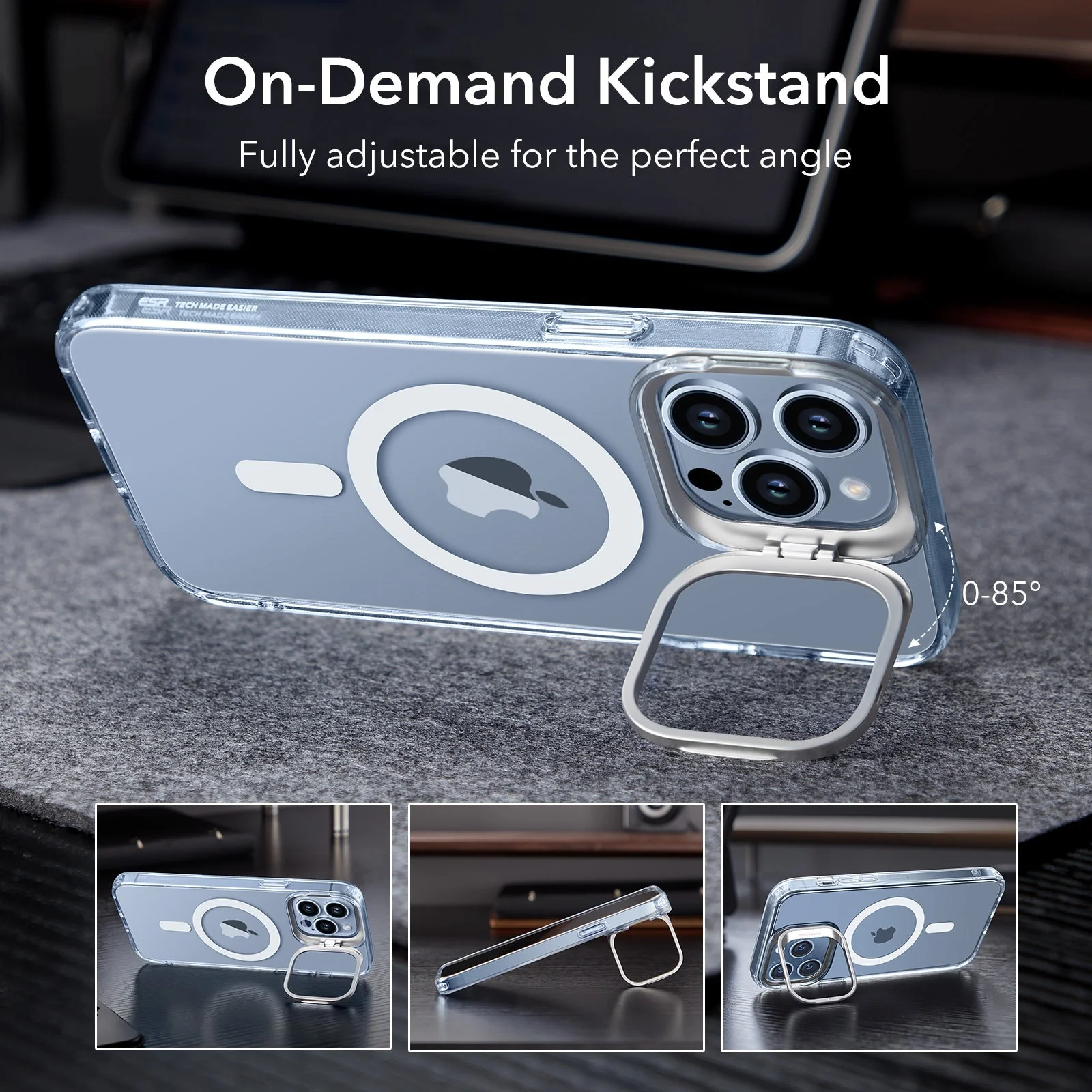 iPhone 13 Pro Classic Hybrid Case with Stash Stand (HaloLock) - Clear - Image 4