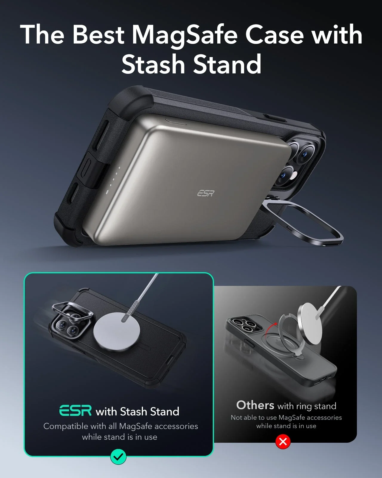 iPhone 13 Pro Cyber Tough Magnetic Case (Stash Stand) - Black - Image 4