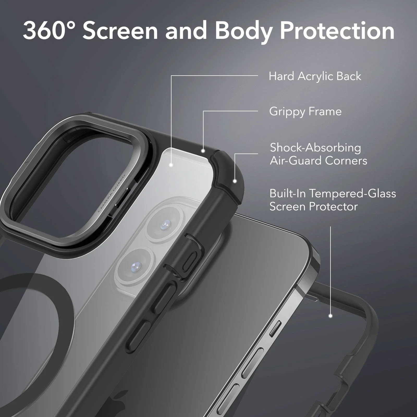 iPhone 13 Pro Max Armor Tough Case with Stash Stand (HaloLock) - Clear Black - Image 3