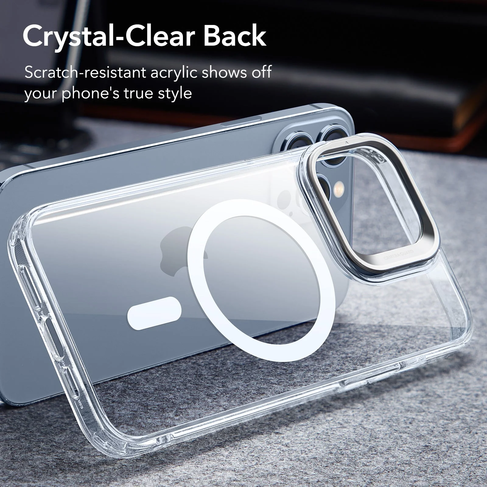 iPhone 13 Pro Max Classic Hybrid Case with Stash Stand (HaloLock) - Clear - Image 7