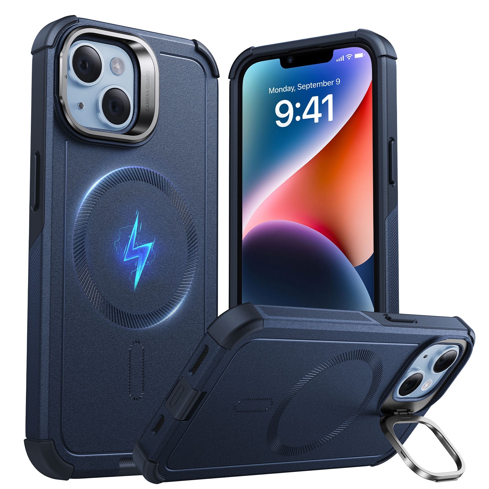 iPhone 14/13 Cyber Tough Magnetic Case (Stash Stand) - Dark Blue