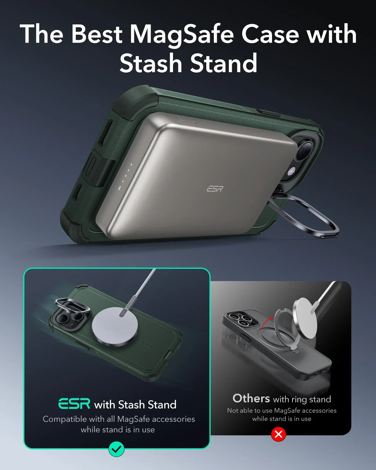 iPhone 14/13 Cyber Tough Magnetic Case (Stash Stand) - Green - Image 4
