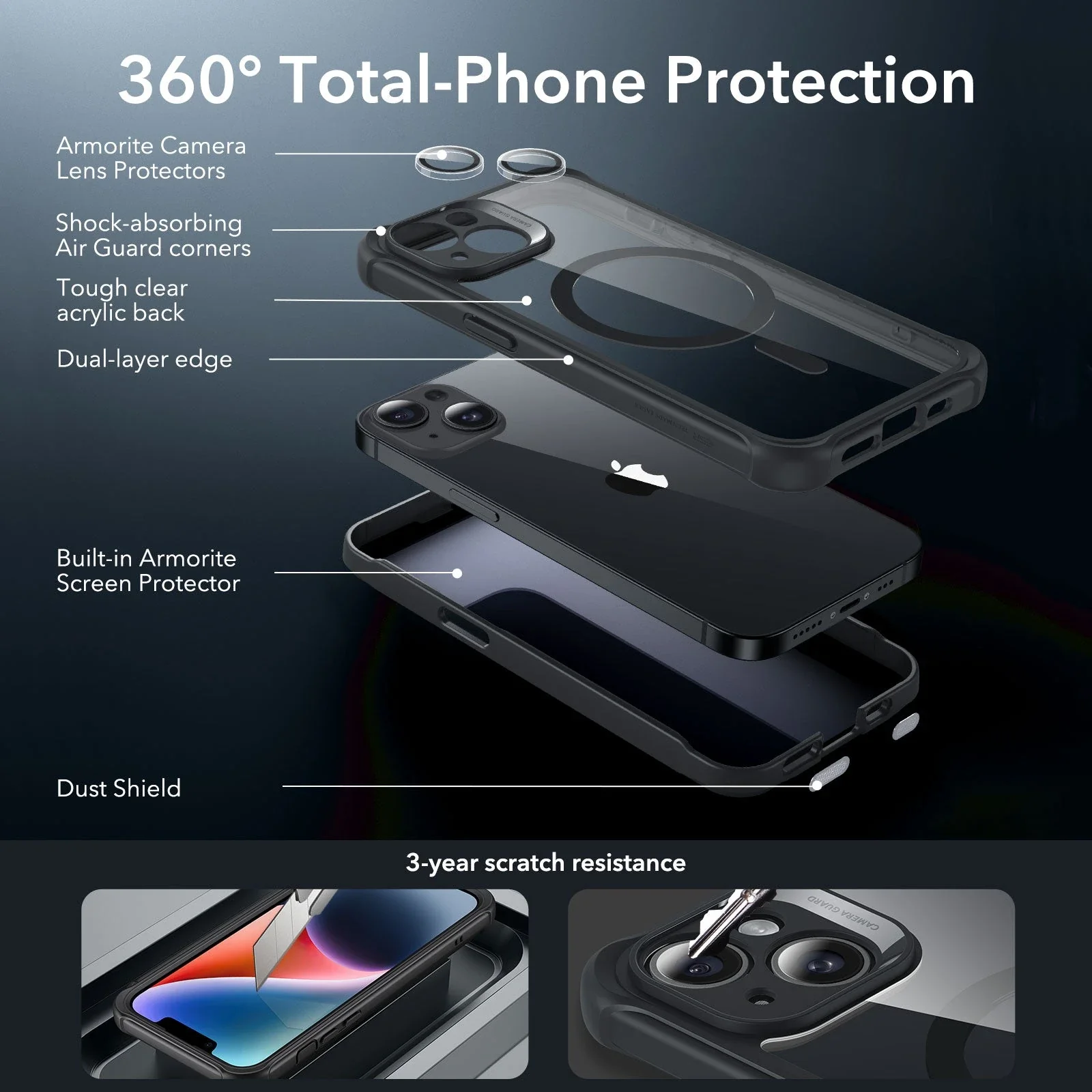 iPhone 14 Armor Tough Case (HaloLock) - Clear Black - Image 3