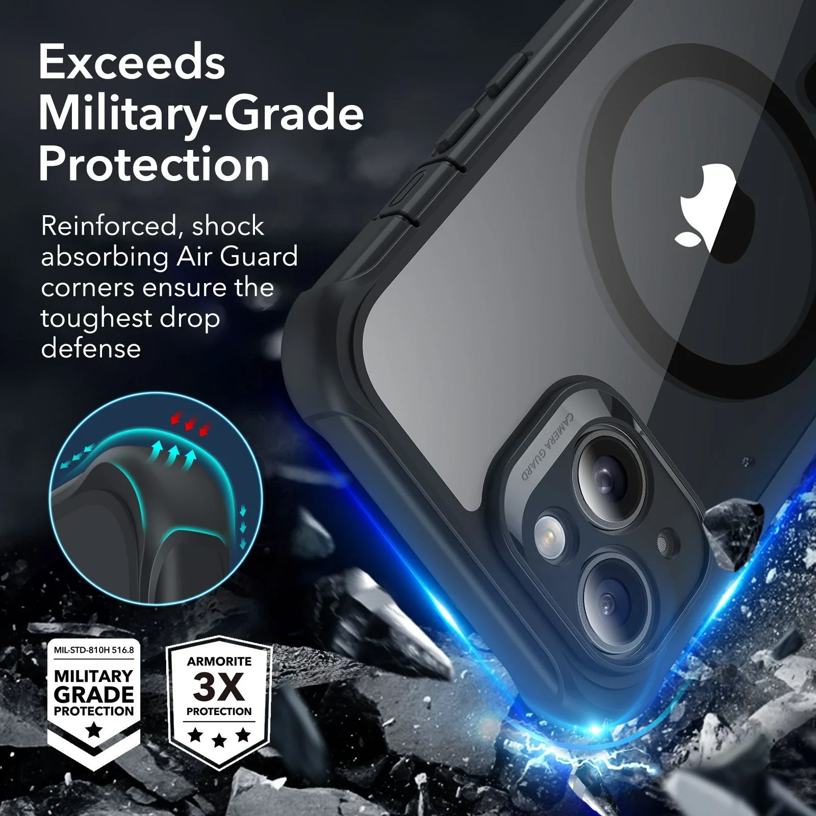 iPhone 14 Armor Tough Case (HaloLock) - Clear Black - Image 4