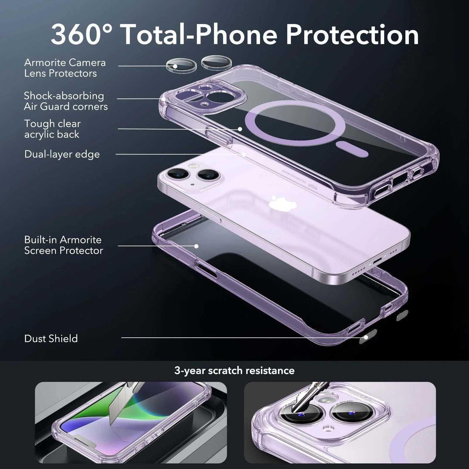 iPhone 14 Armor Tough Case (HaloLock) - Clear Purple - Image 3