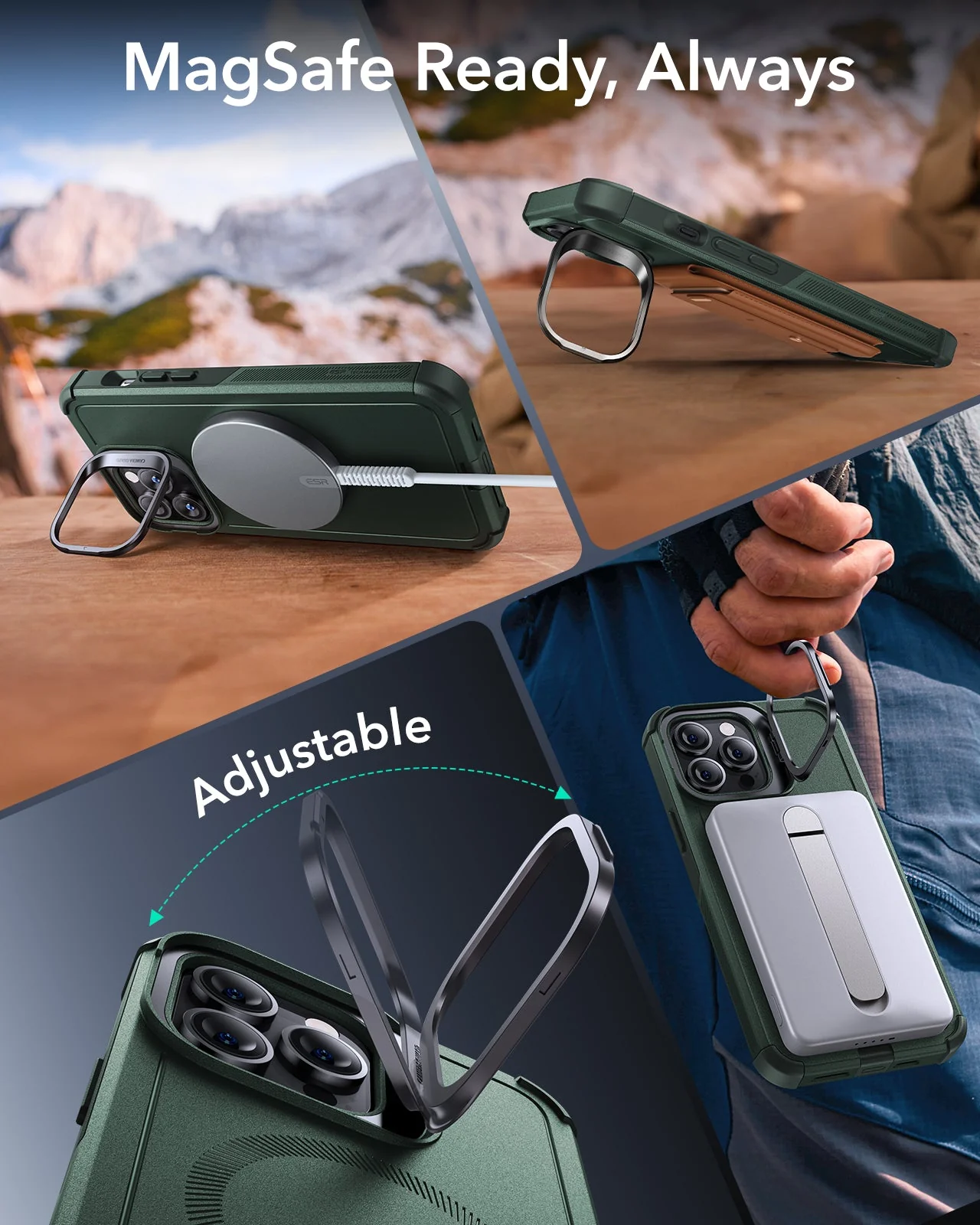iPhone 14 Pro Cyber Tough Magnetic Case (Stash Stand) - Green - Image 6