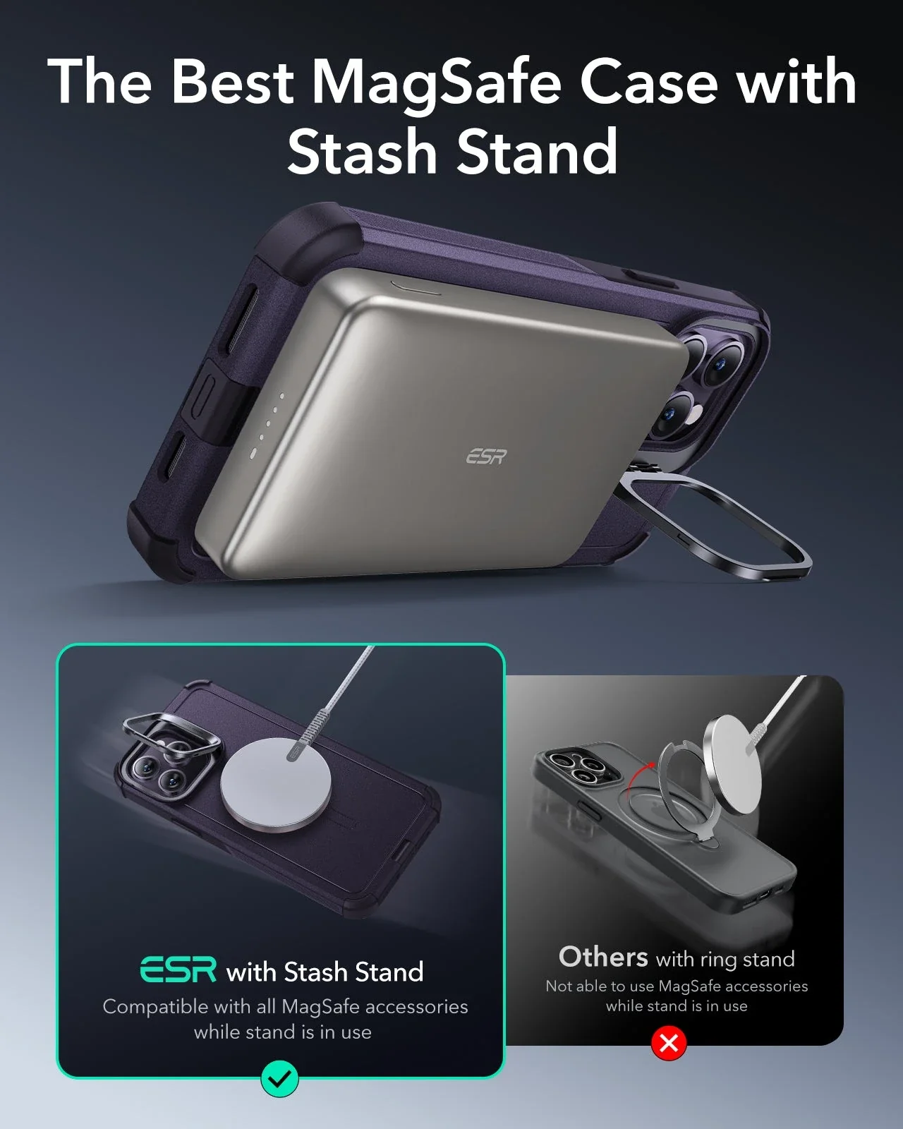 iPhone 14 Pro Cyber Tough Magnetic Case (Stash Stand) - Purple - Image 4