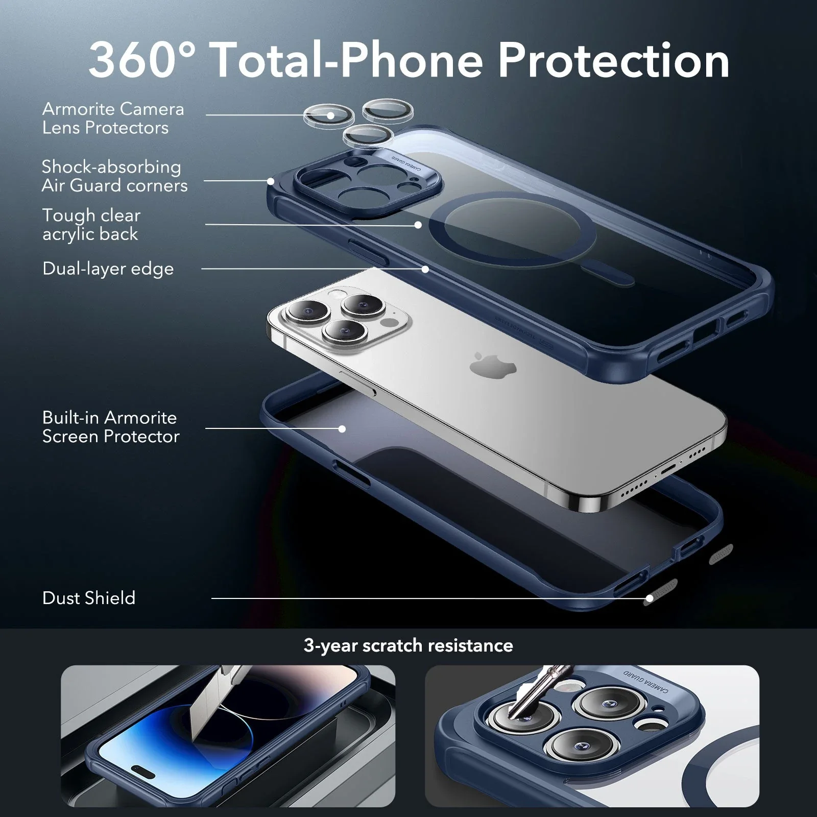 iPhone 14 Pro Max Armor Tough Case (HaloLock) - Clear Blue - Image 3
