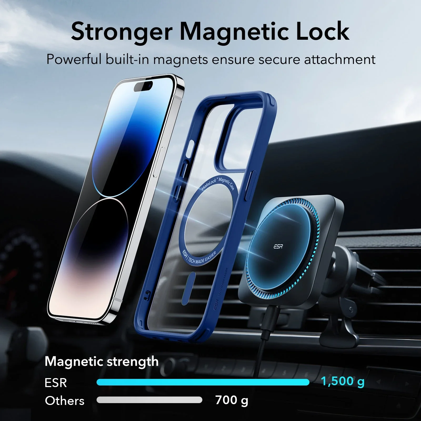 iPhone 14 Pro Max Classic Hybrid Case (HaloLock) - Clear Blue - Image 2
