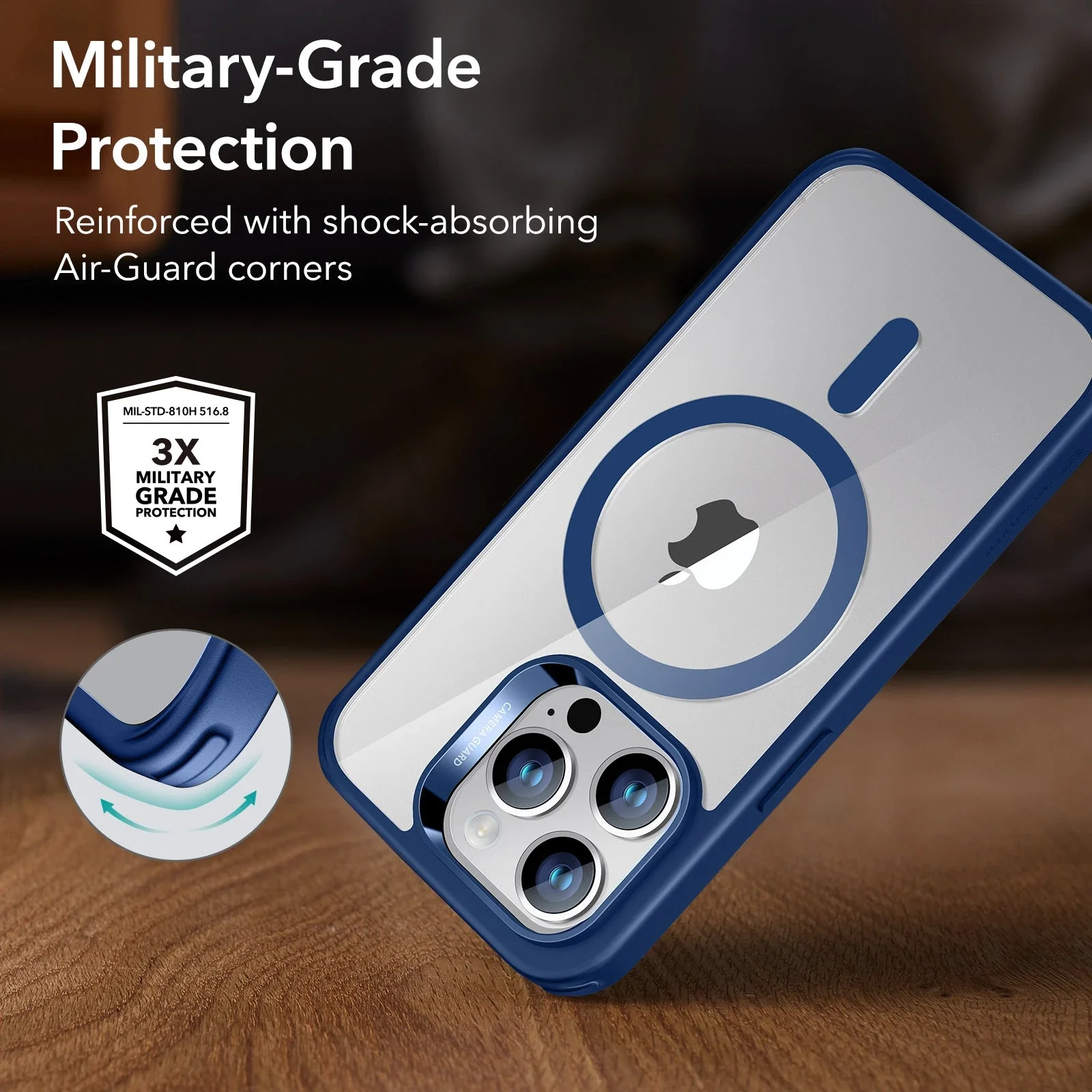 iPhone 14 Pro Max Classic Hybrid Case (HaloLock) - Clear Blue - Image 4