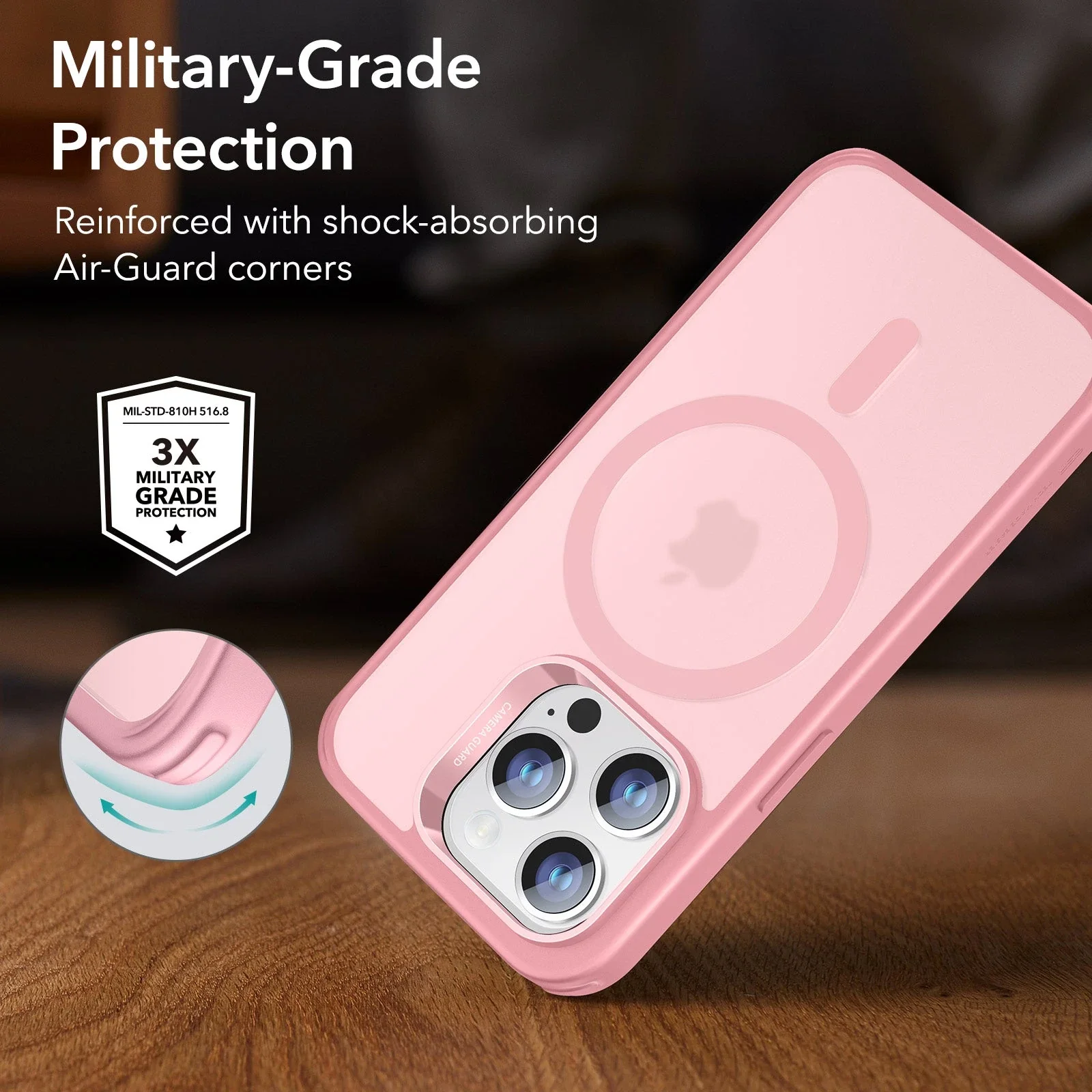 iPhone 14 Pro Max Classic Hybrid Case (HaloLock) - Frosted Pink - Image 4