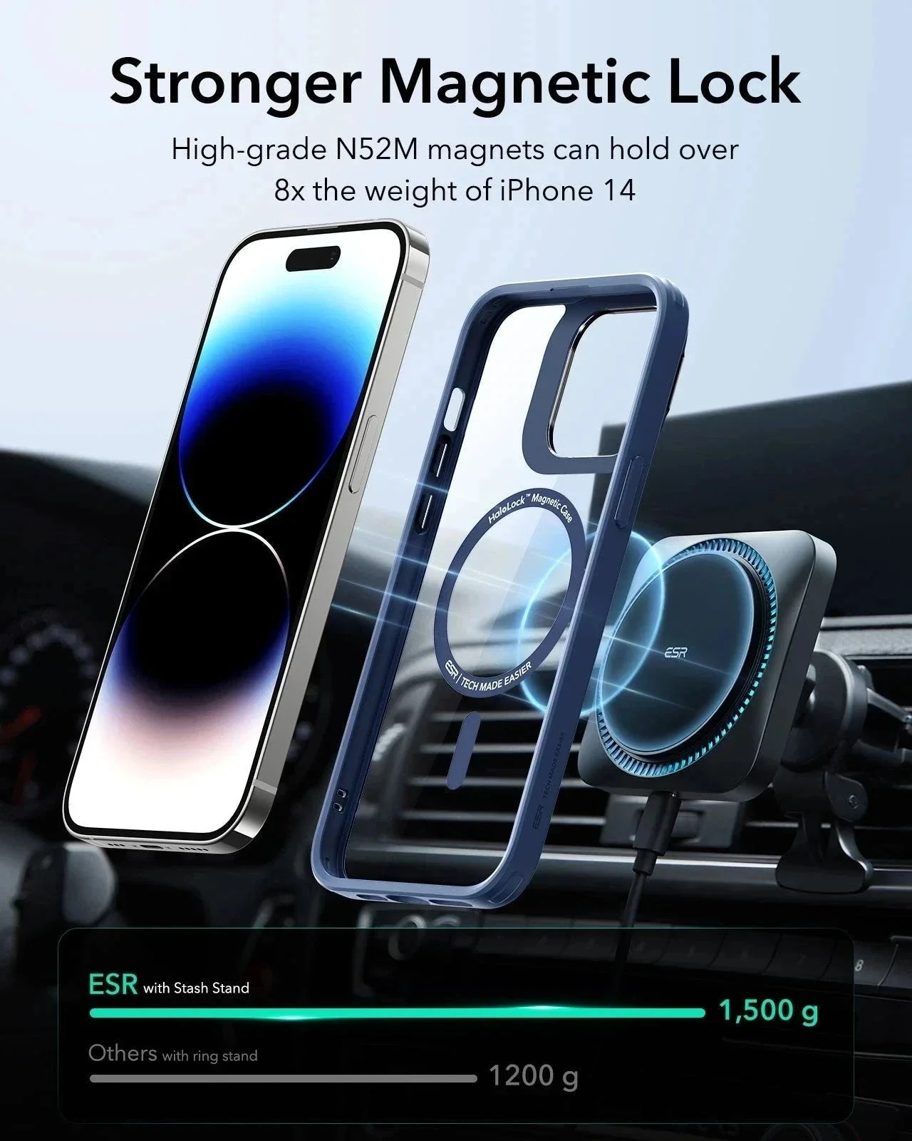 iPhone 14 Pro Max Classic Hybrid Case with Stash Stand (HaloLock) - Clear Blue - Image 7