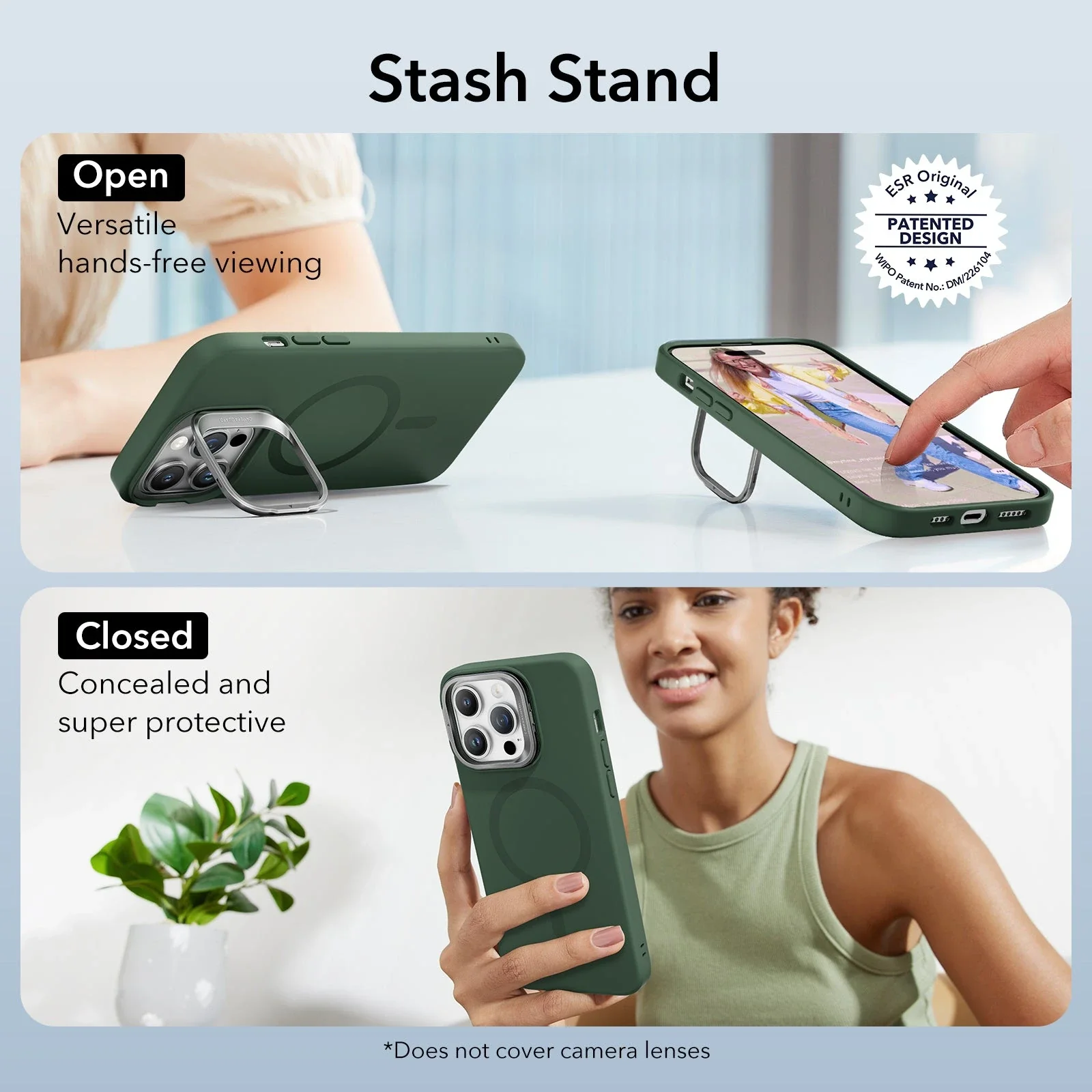 iPhone 14 Pro Max Cloud Soft Case with Stash Stand (HaloLock) - Green - Image 3