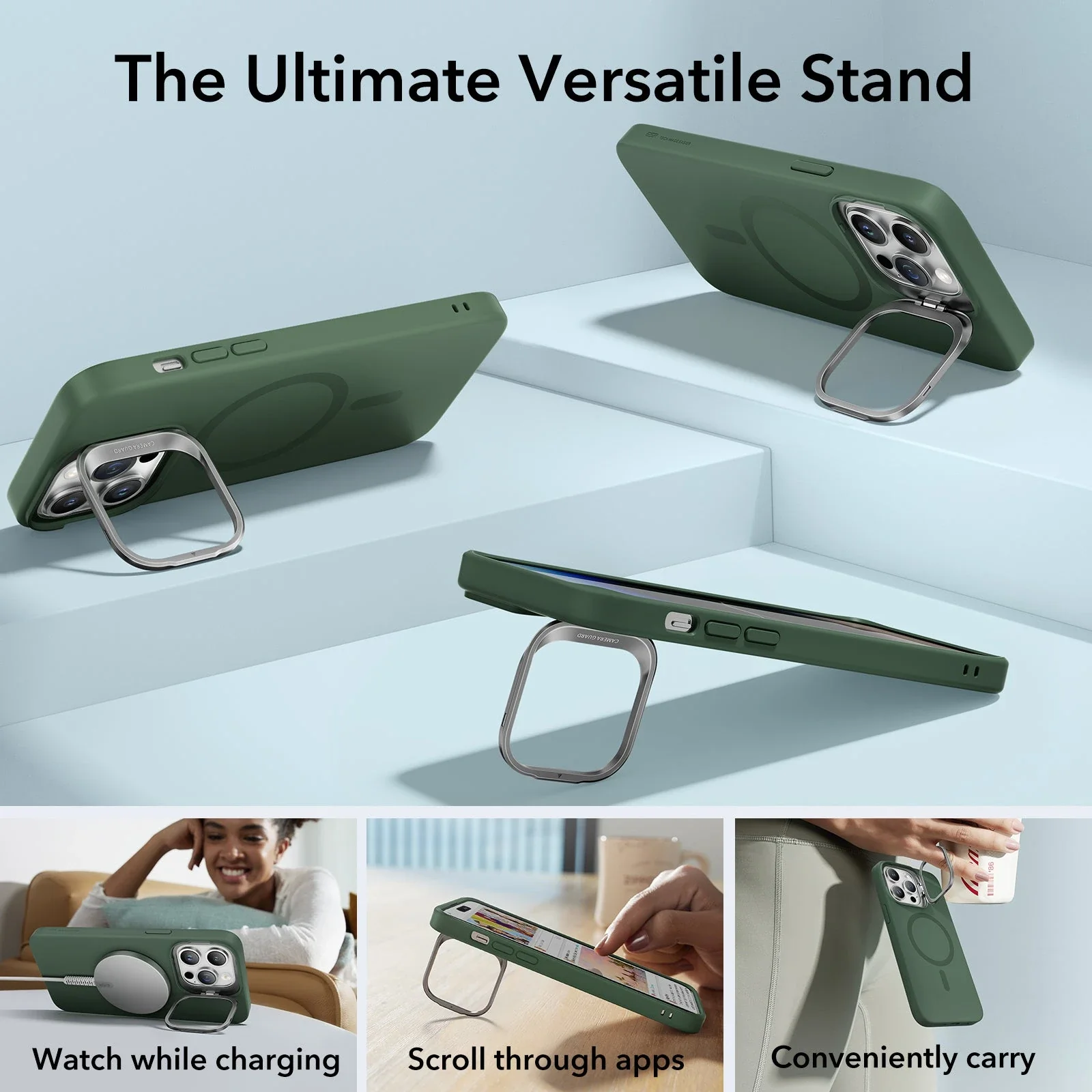 iPhone 14 Pro Max Cloud Soft Case with Stash Stand (HaloLock) - Green - Image 5