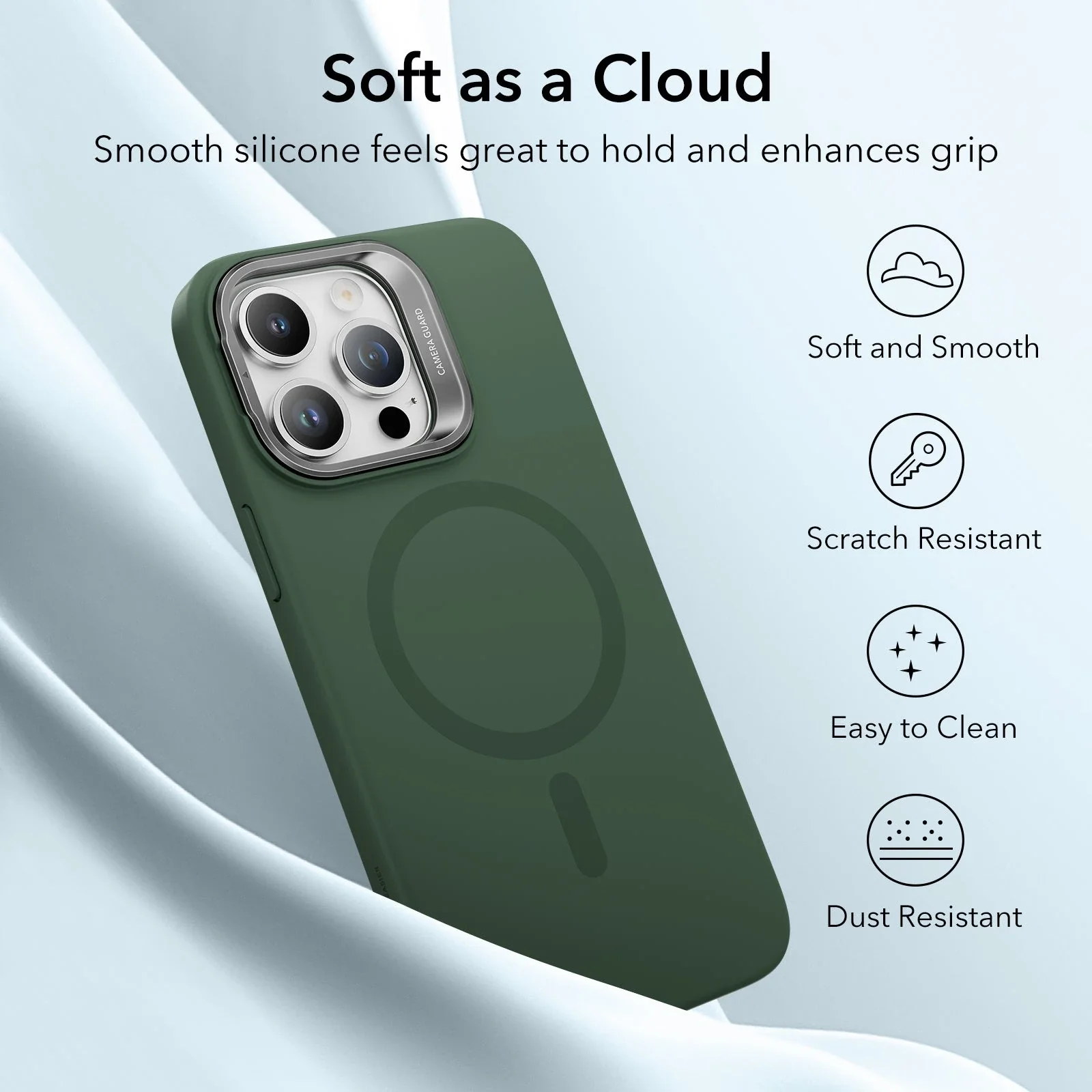 iPhone 14 Pro Max Cloud Soft Case with Stash Stand (HaloLock) - Green - Image 6