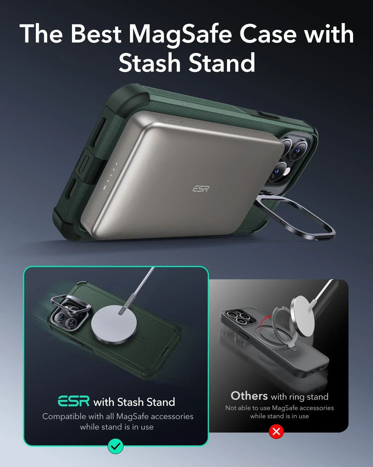 iPhone 14 Pro Max Cyber Tough Magnetic Case (Stash Stand) - Green - Image 4