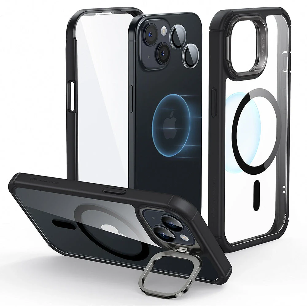 iPhone 15 Armor Tough Case with Stash Stand (HaloLock) - Clear Black - Image 2