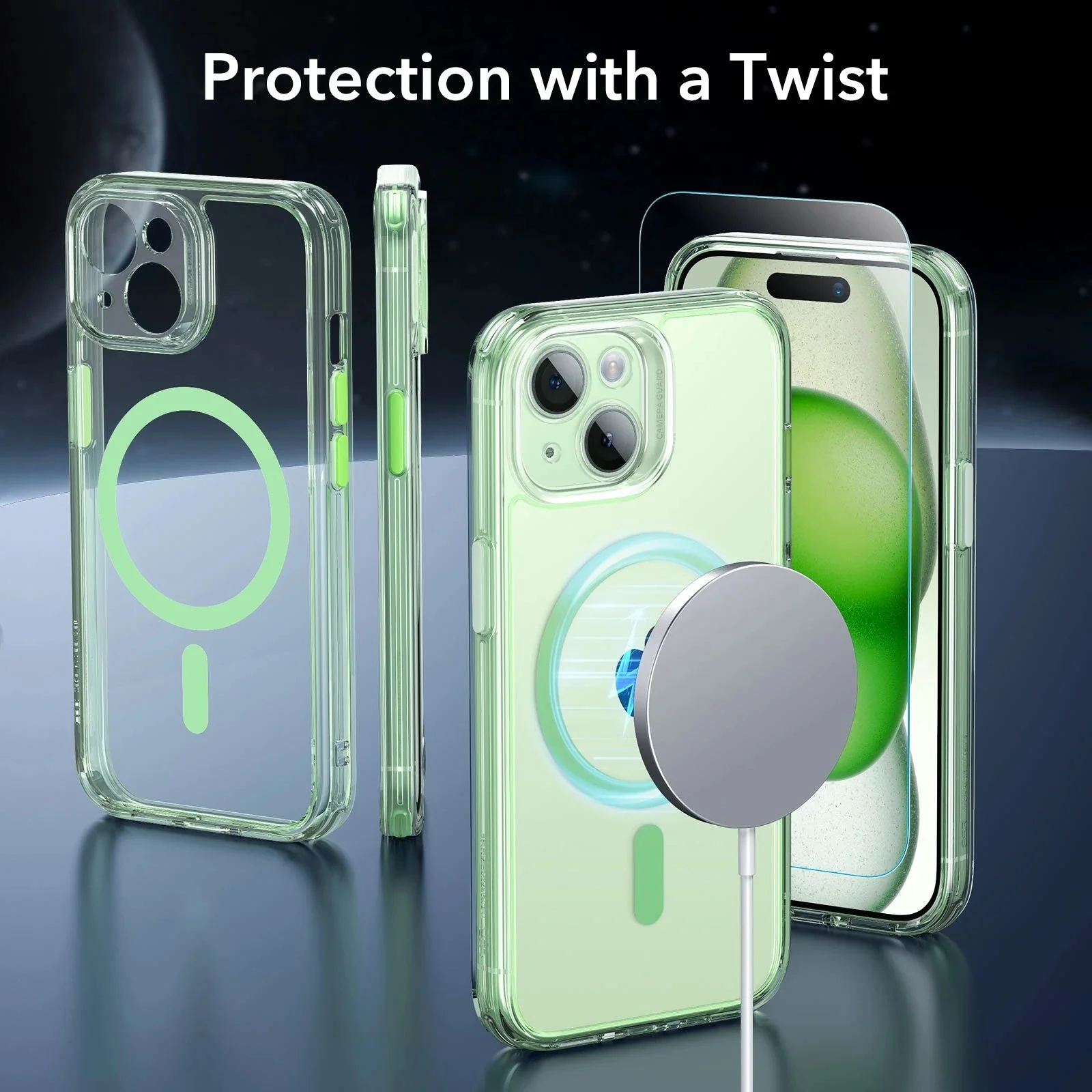 iPhone 15 Classic Pro Case (HaloLock) Set - Clear Green - Image 2