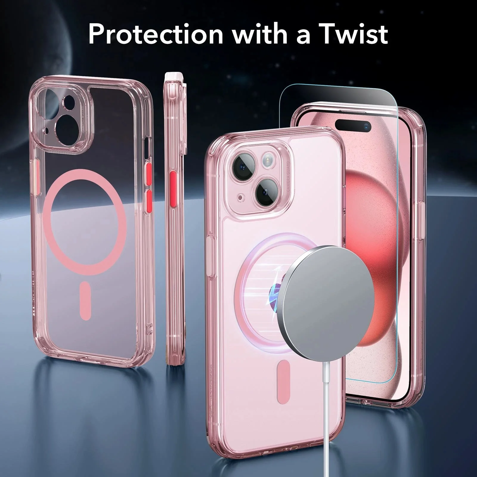 iPhone 15 Classic Pro Case (HaloLock) Set - Clear Pink - Image 2