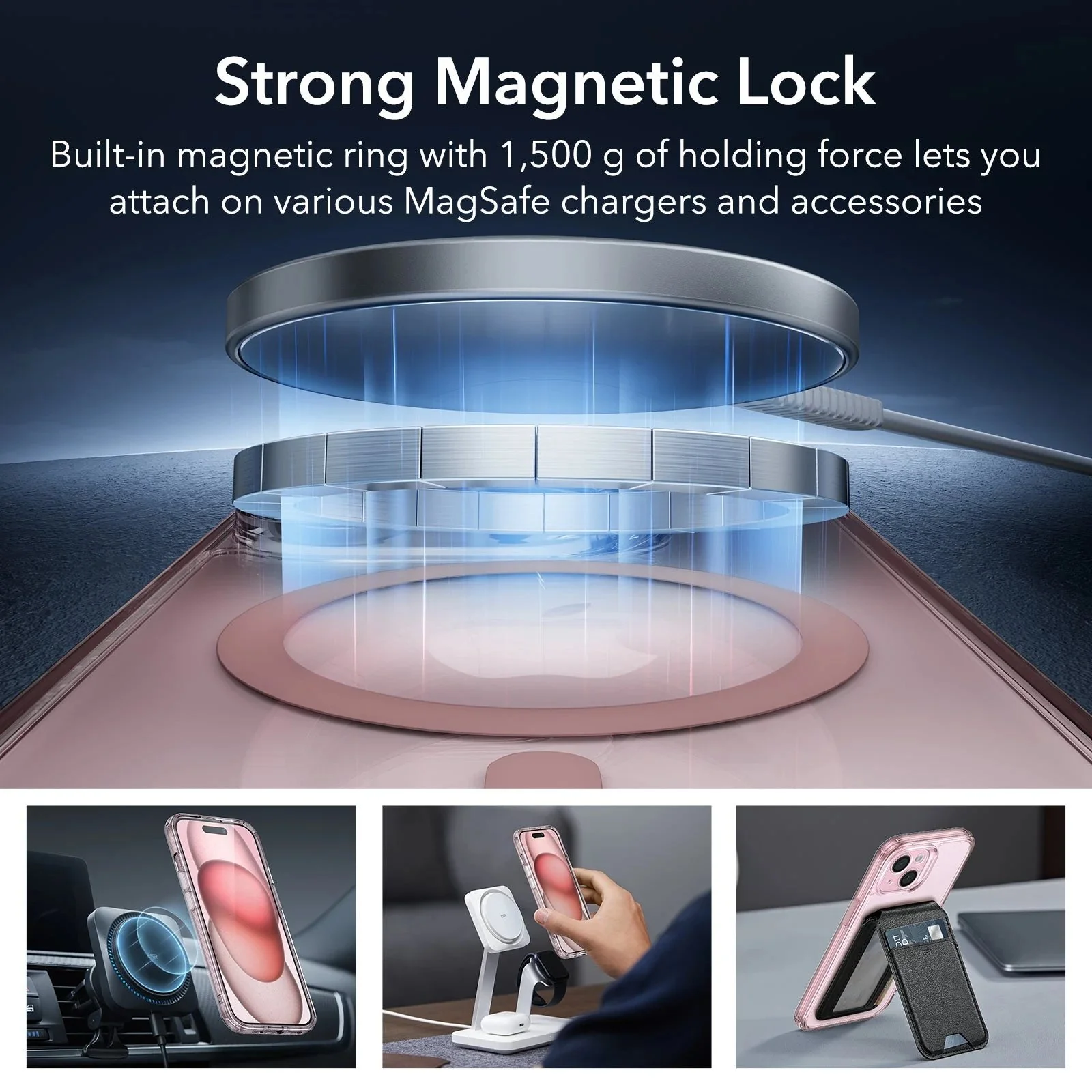 iPhone 15 Classic Pro Case (HaloLock) Set - Clear Pink - Image 3
