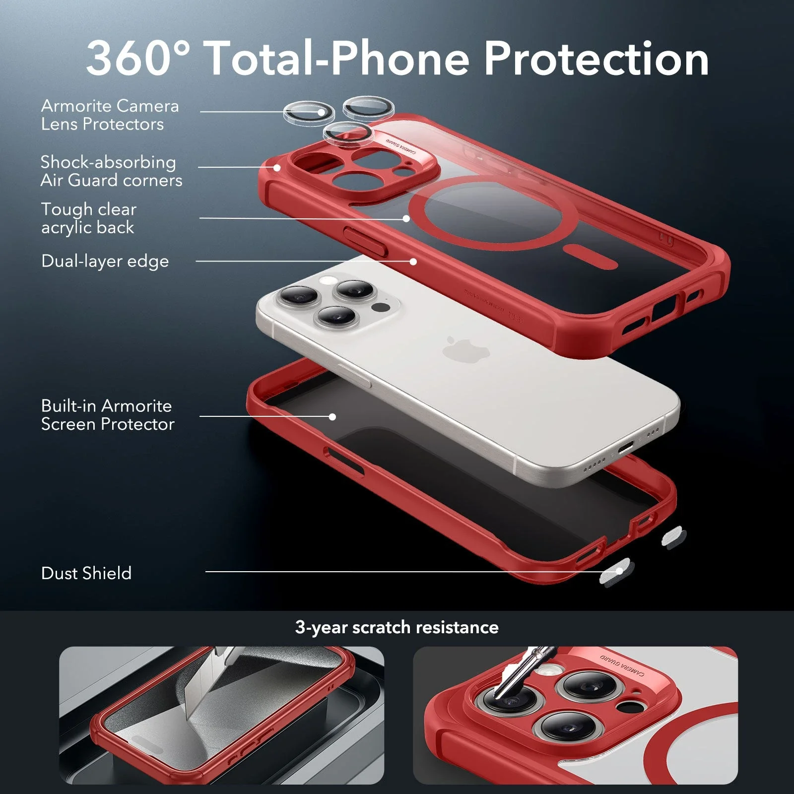 iPhone 15 Pro Armor Tough Case (HaloLock) - Clear Red - Image 2