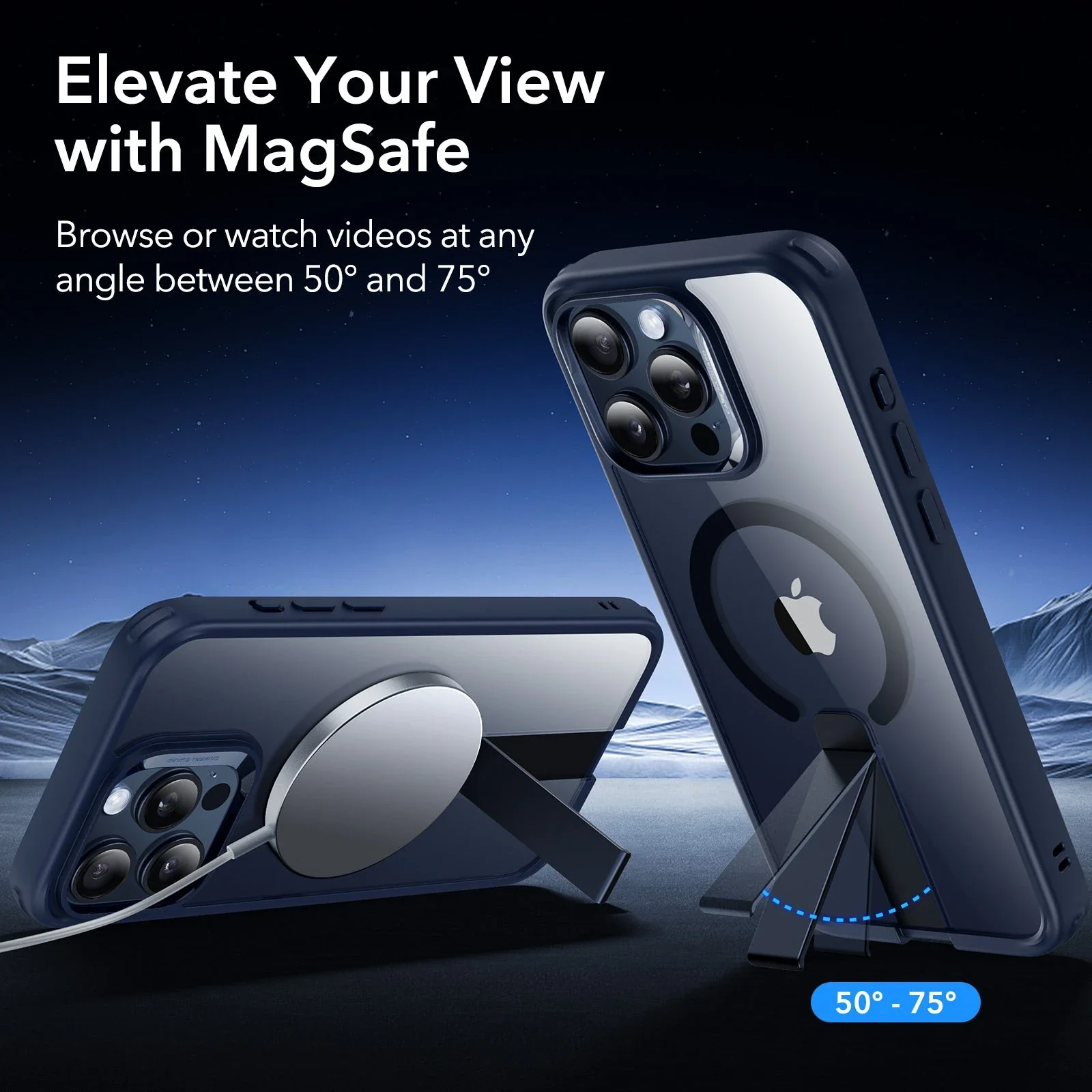 iPhone 15 Pro Max Boost Flickstand Case (HaloLock) - Clear Dark Blue - Image 2
