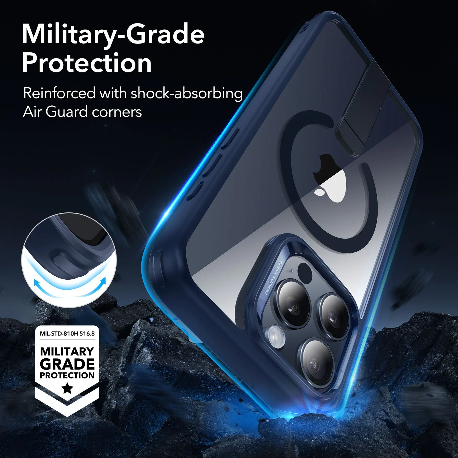 iPhone 15 Pro Max Boost Flickstand Case (HaloLock) - Clear Dark Blue - Image 4