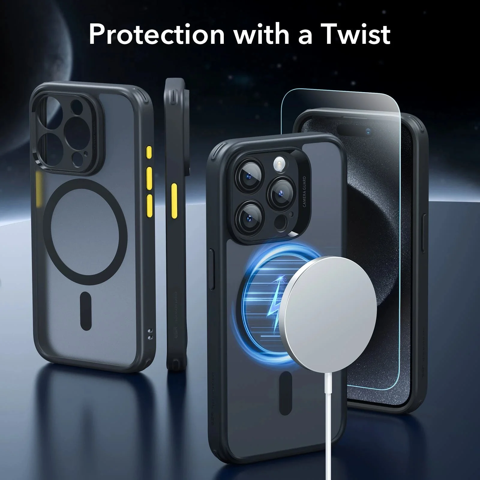 iPhone 15 Pro Max Classic Pro Case (HaloLock) Set - Frosted Black - Image 2
