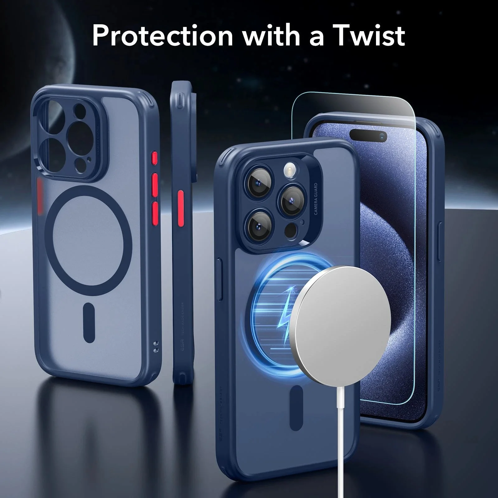 iPhone 15 Pro Max Classic Pro Case (HaloLock) Set - Frosted Dark Blue - Image 2