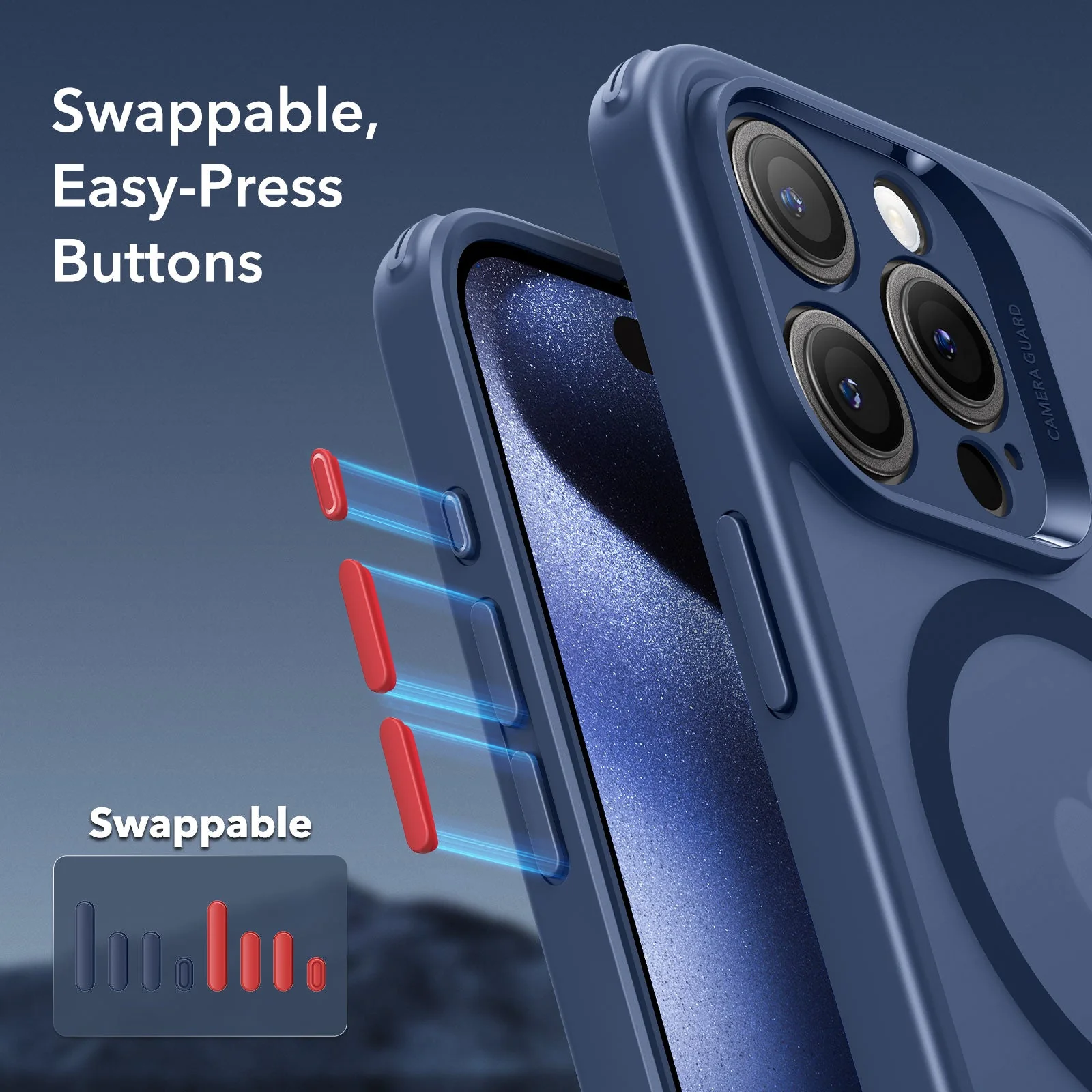 iPhone 15 Pro Max Classic Pro Case (HaloLock) Set - Frosted Dark Blue - Image 3