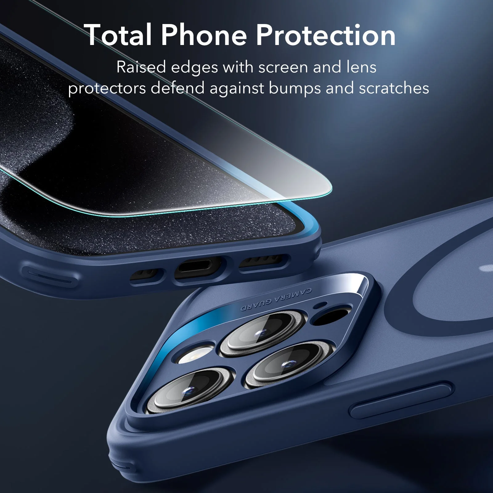 iPhone 15 Pro Max Classic Pro Case (HaloLock) Set - Frosted Dark Blue - Image 4