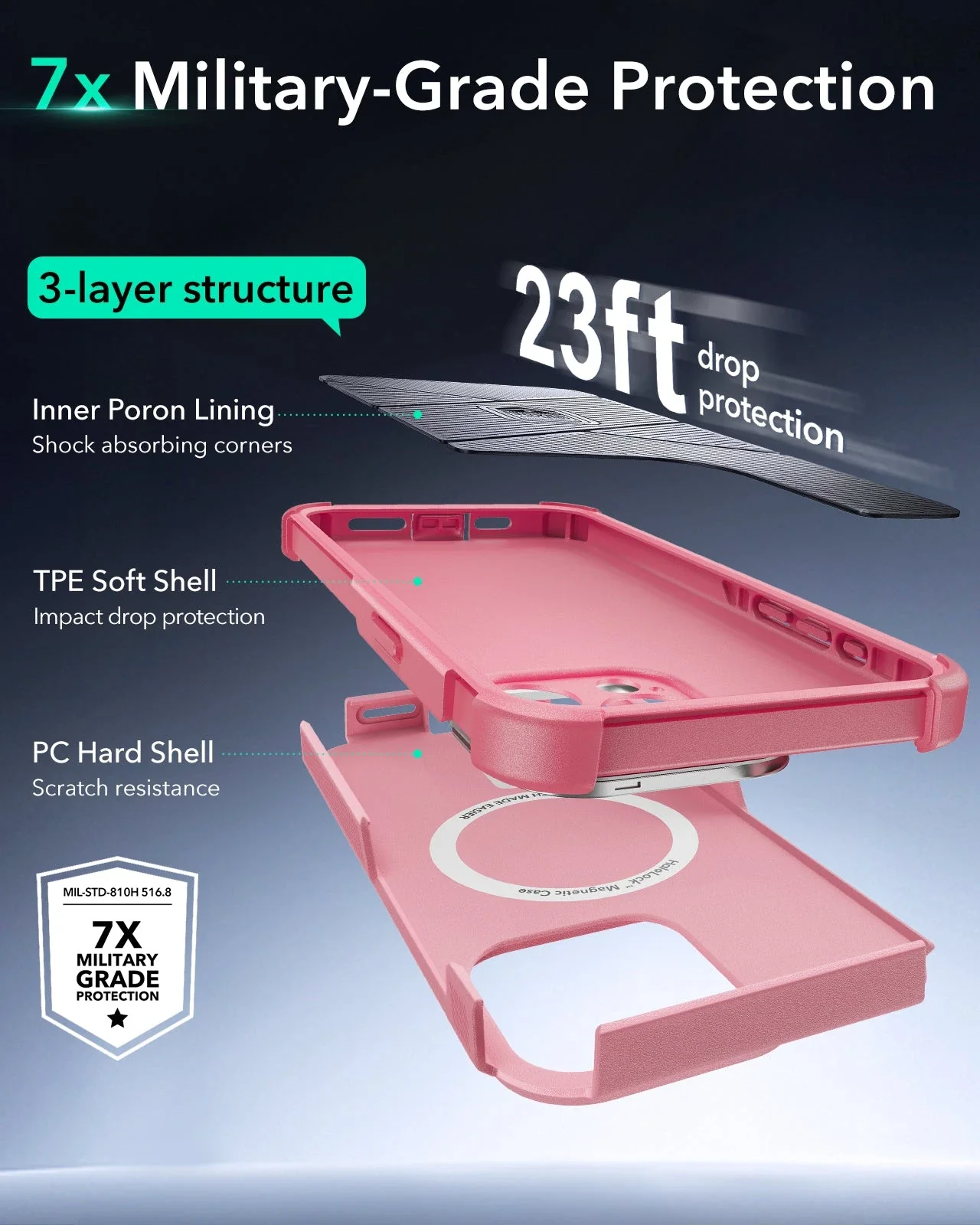 iPhone 15 Pro Max Cyber Tough Case with Stash Stand (HaloLock) - Pink - Image 2
