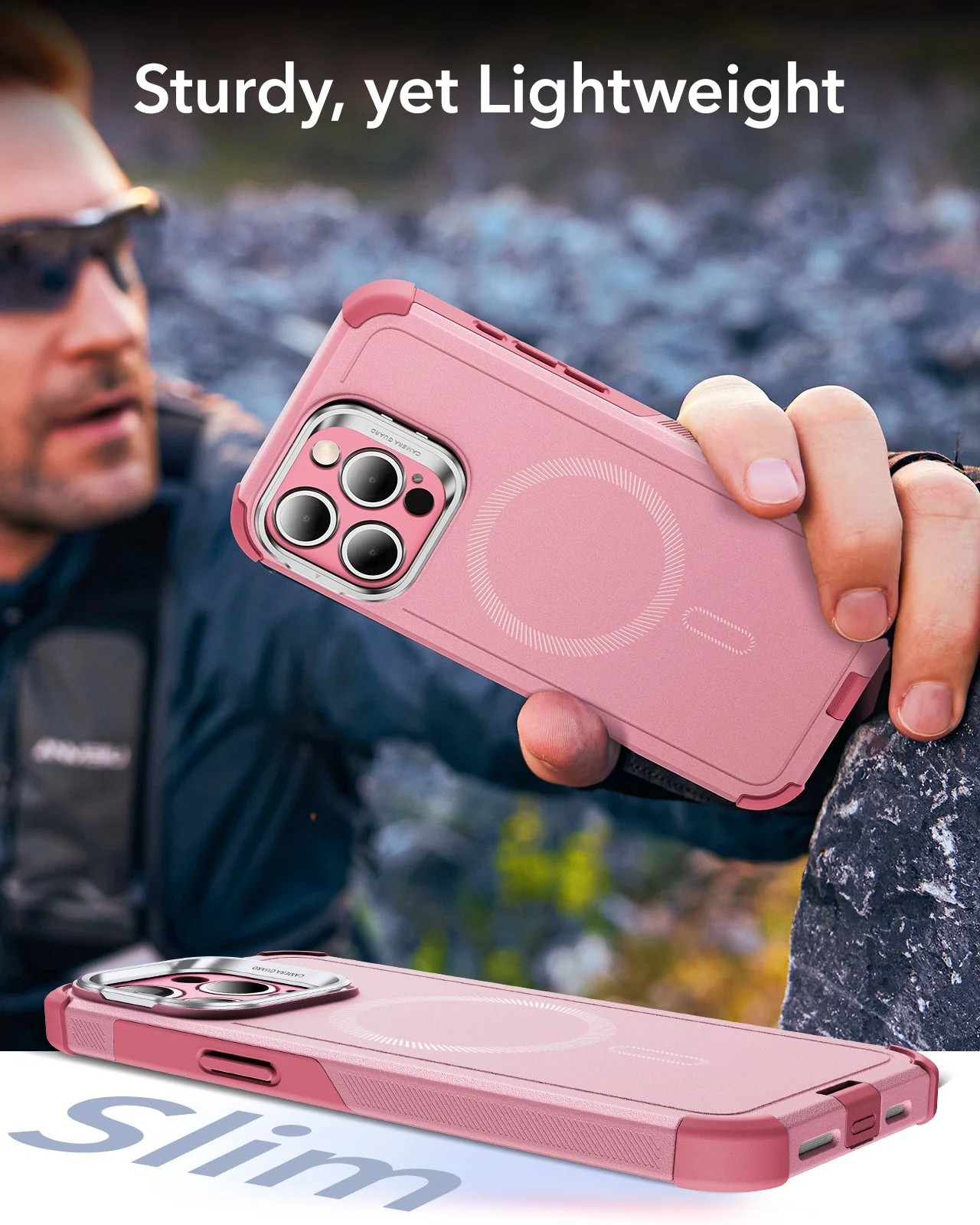 iPhone 15 Pro Max Cyber Tough Case with Stash Stand (HaloLock) - Pink - Image 6