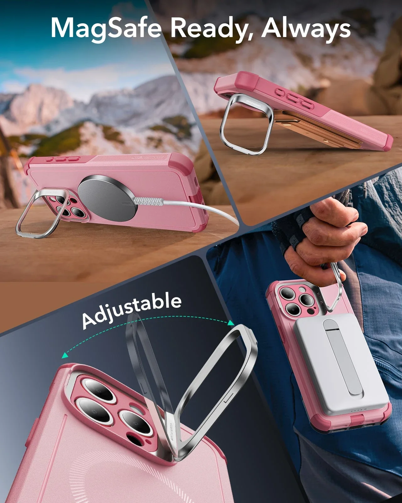 iPhone 15 Pro Max Cyber Tough Case with Stash Stand (HaloLock) - Pink - Image 7