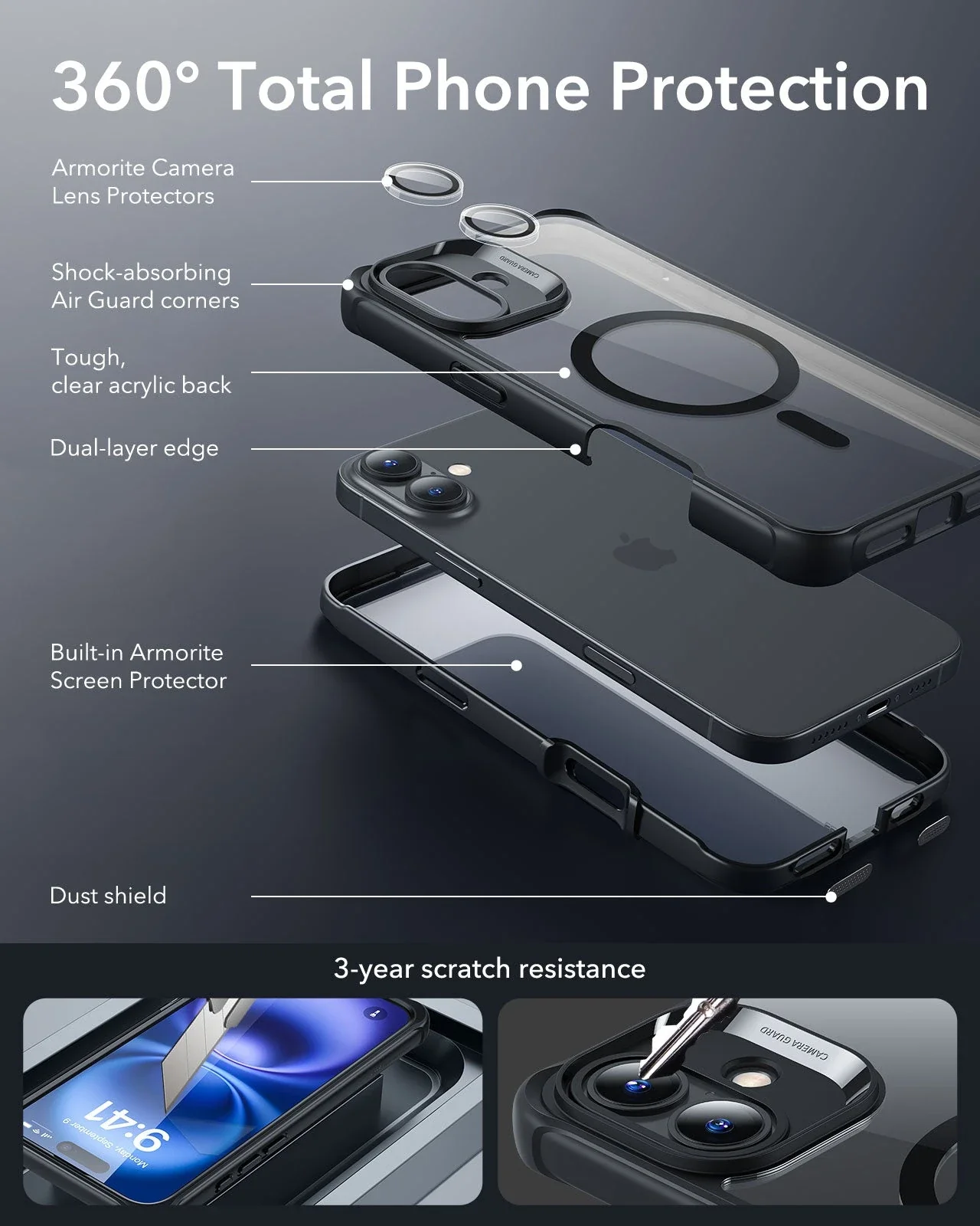 iPhone 16 Armor Tough Case (HaloLock) - Clear Black - Image 3