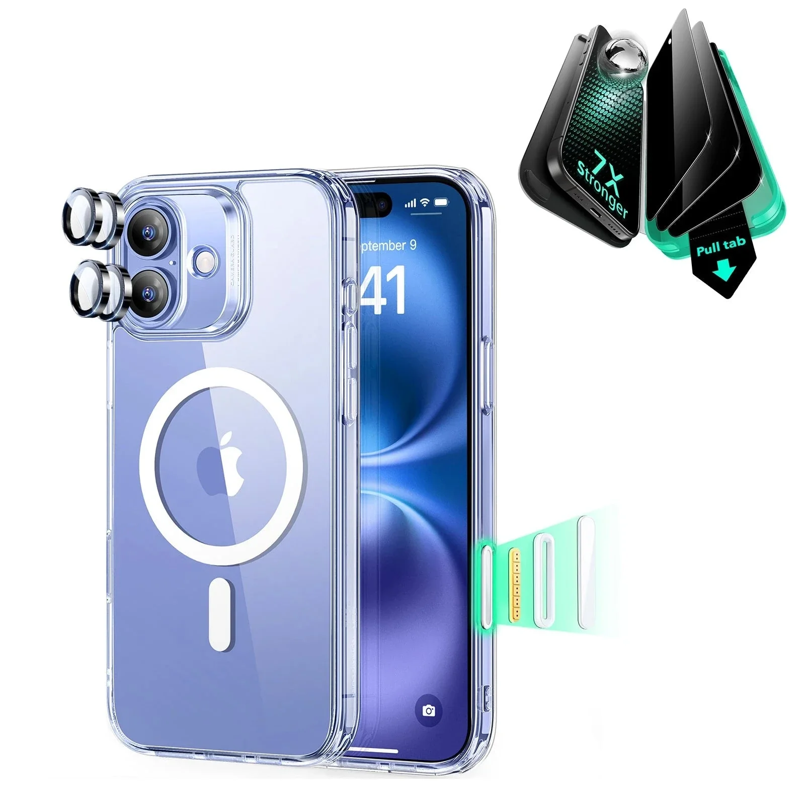 iPhone 16 Classic Hybrid Magnetic Case (Camera Control) & Privacy Screen Protector Bundle - Clear