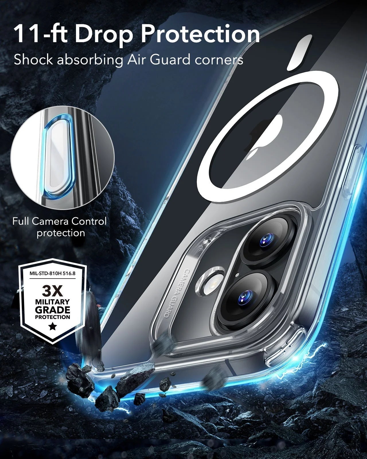 iPhone 16 Classic Hybrid Magnetic Case (Camera Control) & Privacy Screen Protector Bundle - Clear - Image 8