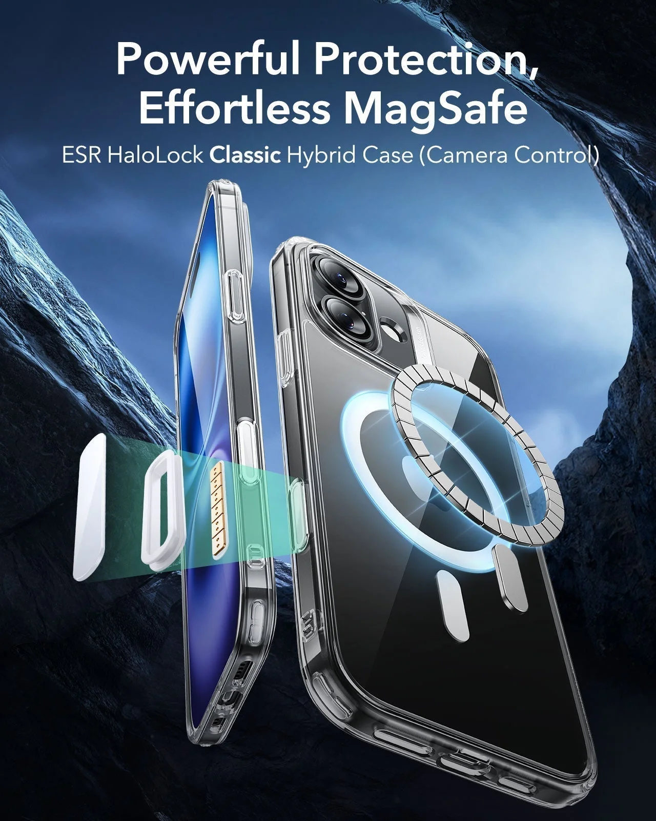 iPhone 16 Classic Hybrid Magnetic Case (Camera Control) & Screen Protection Bundle - Clear Green - Image 3