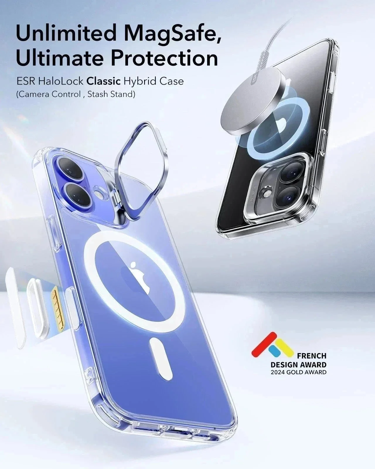 iPhone 16 Classic Hybrid Magnetic Case (Camera Control, Stash Stand) & Privacy Screen Protector Bundle - Clear - Image 3