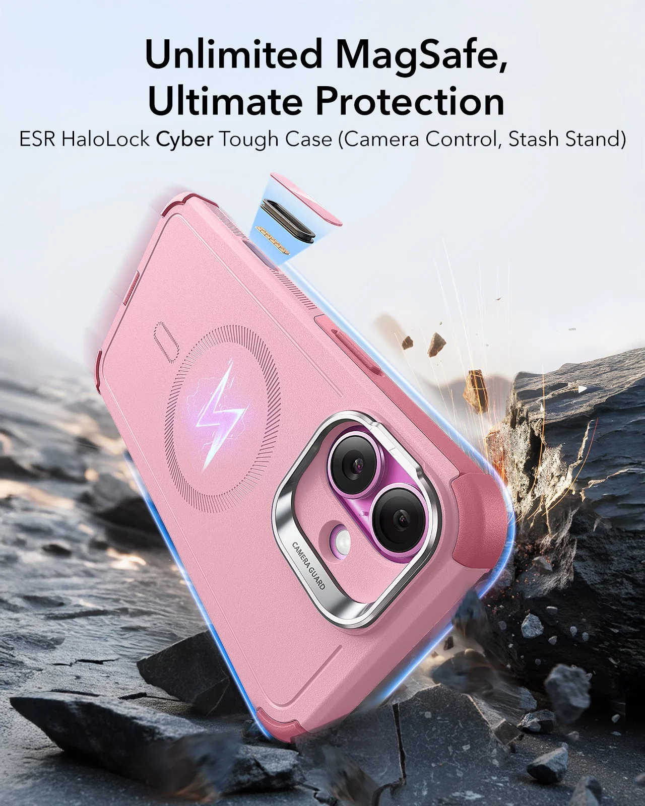 iPhone 16 Cyber Tough Magnetic Case (Camera Control, Stash Stand) - Pink - Image 6