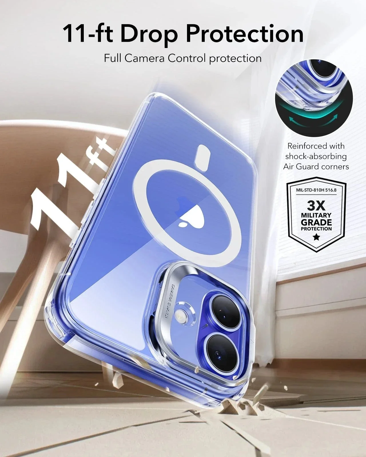 iPhone 16 Classic Hybrid Magnetic Case (Camera Control, Stash Stand) - Clear Black - Image 8
