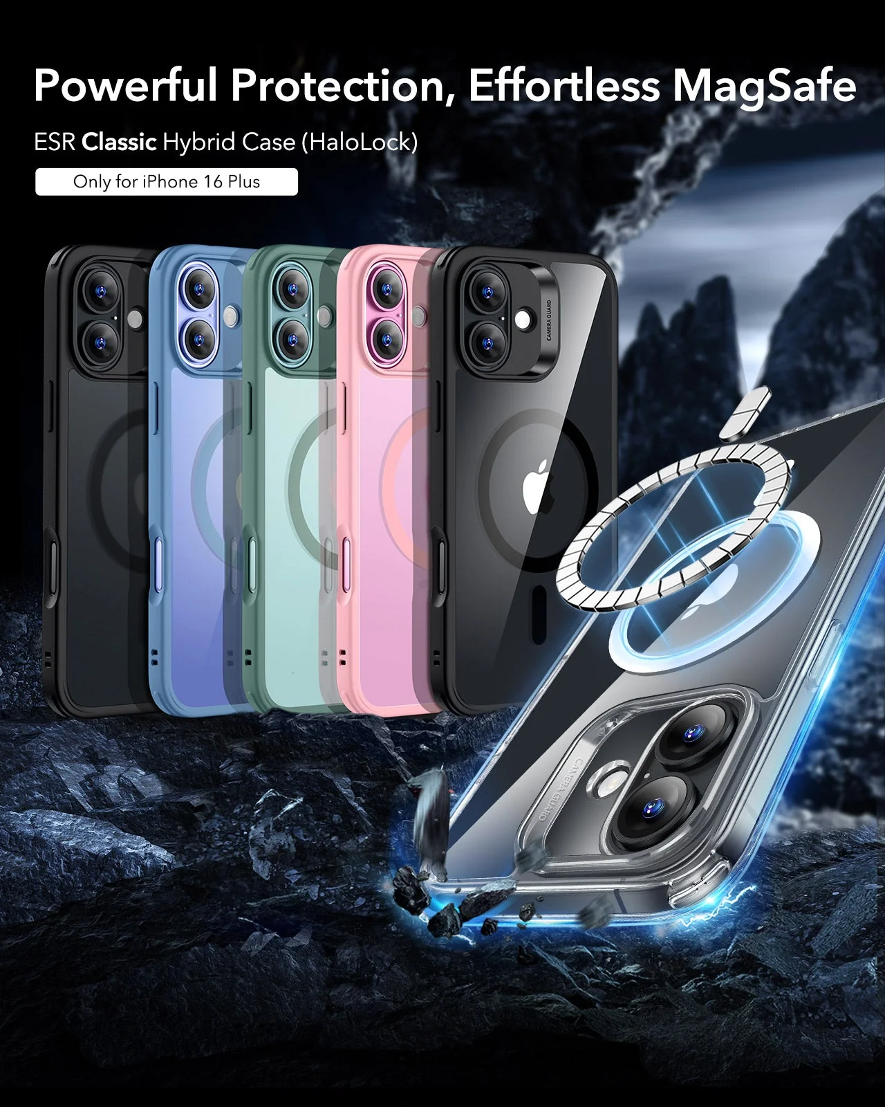 iPhone 16 Plus Classic Hybrid Case (HaloLock) - Frosted Black - Image 2